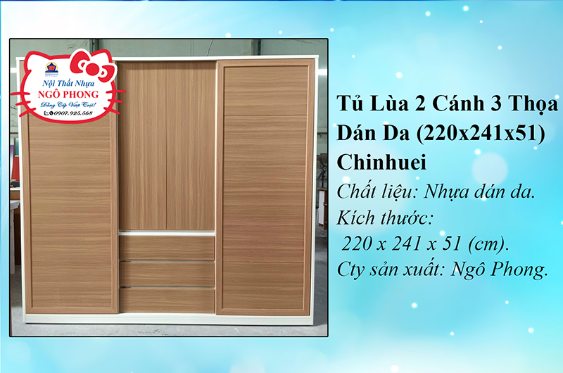 Tủ Lùa 2 Cánh 3 Thoạ Dán Da (220x241x51) Chinhuei